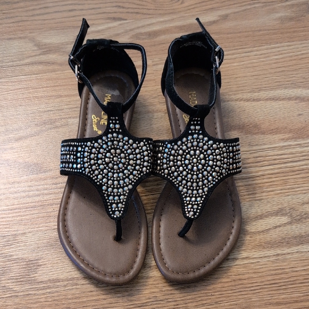 Madeline Stuart Black and Gold Beaded Sandals